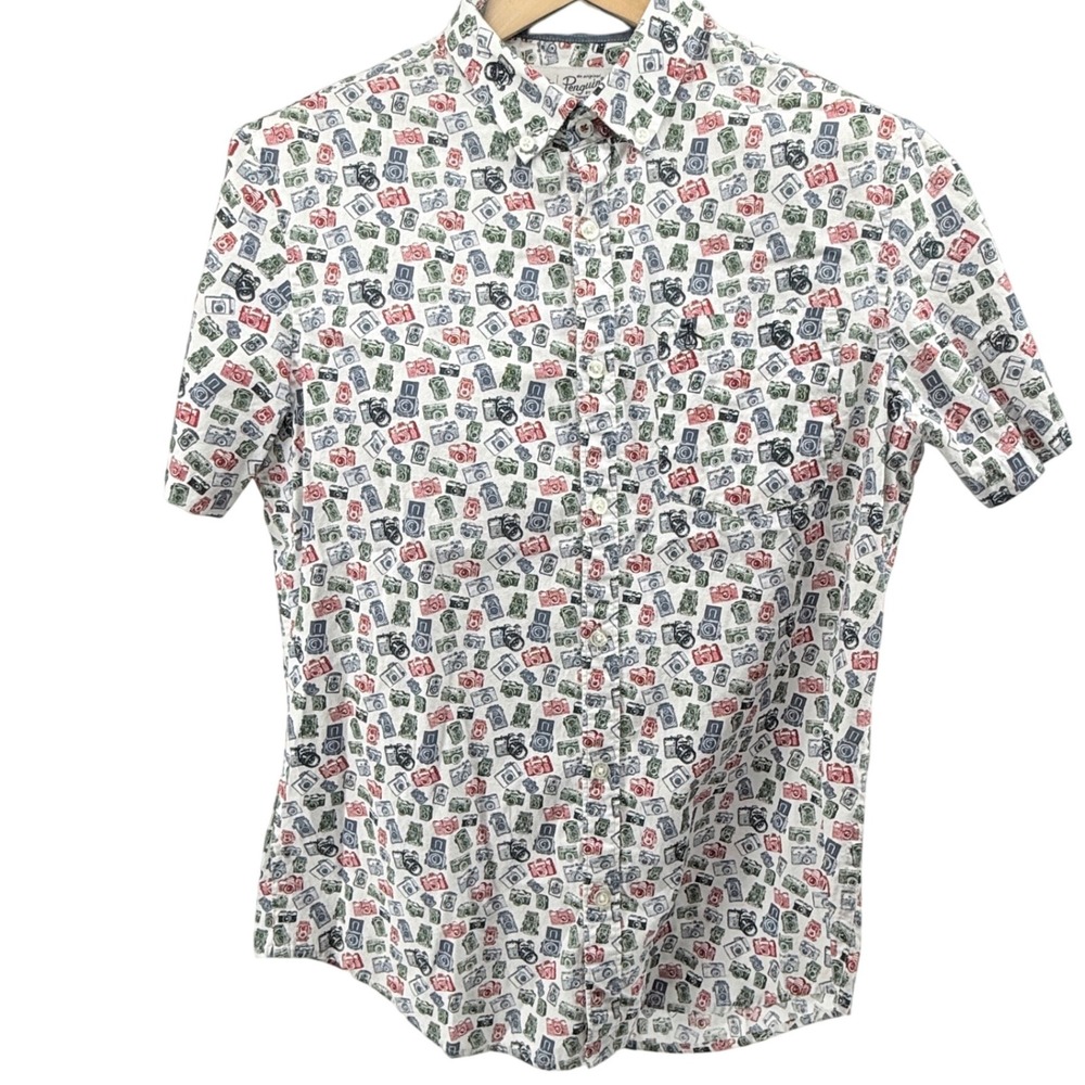 Original Penguin‎ Sz Medium Camera Novelty Printed Short Sleeve Button Shirt